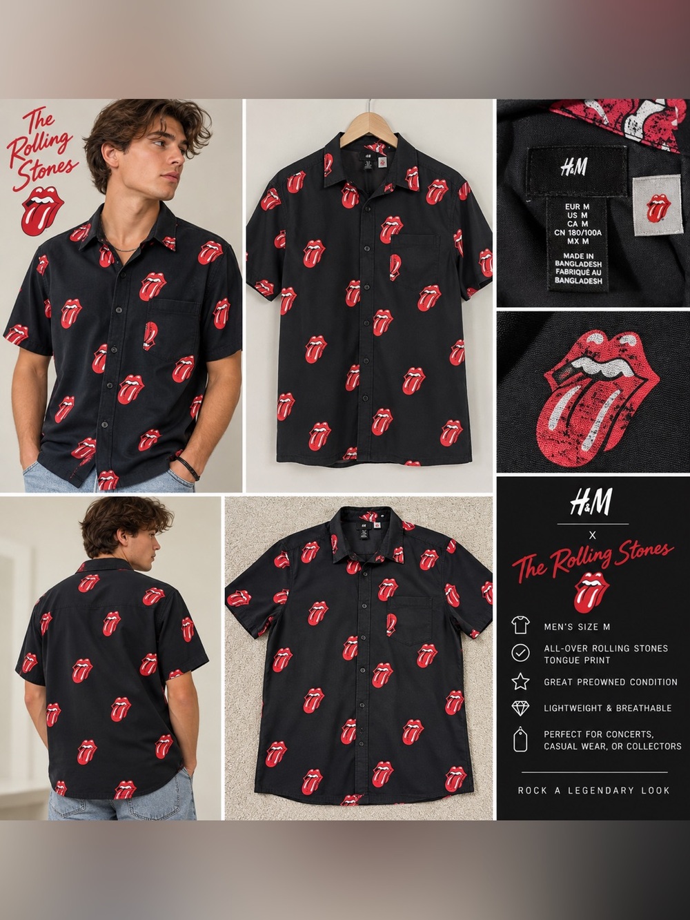 the Rolling Stones Black Short-Sleeve Tongue Print Shirt